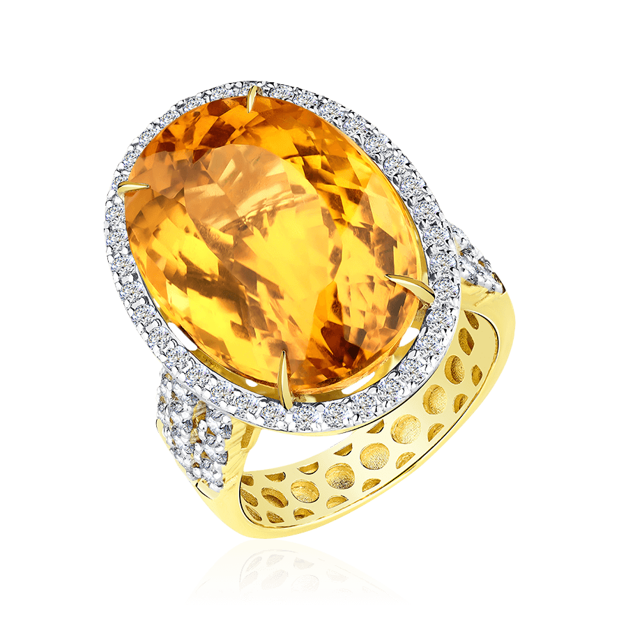 Кольцо с бериллом, бриллиантами из желтого золота 585 пробы, фото № 1