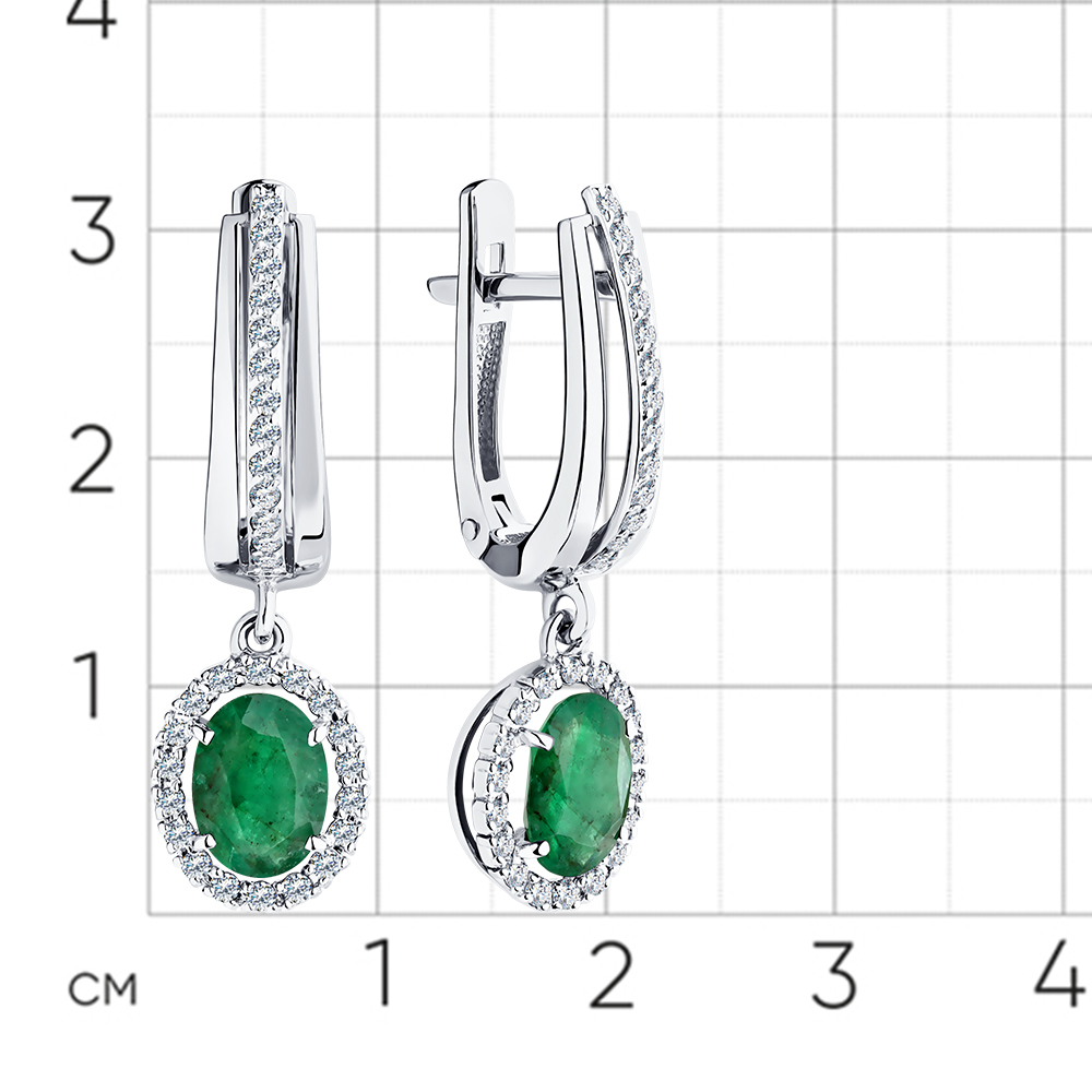 Серьги с бриллиантами, изумрудом из белого золота 585 пробы, фото № 2