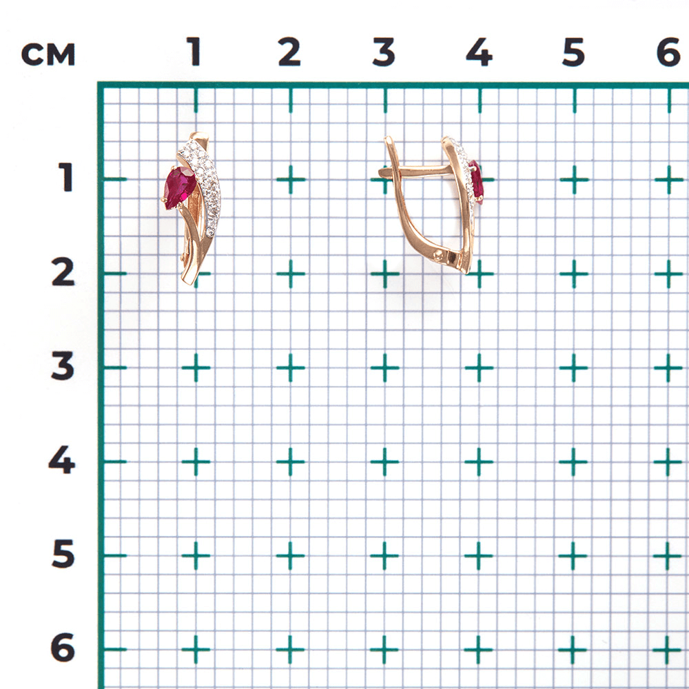 Серьги с рубином, бриллиантами из красного золота 585 пробы, фото № 3