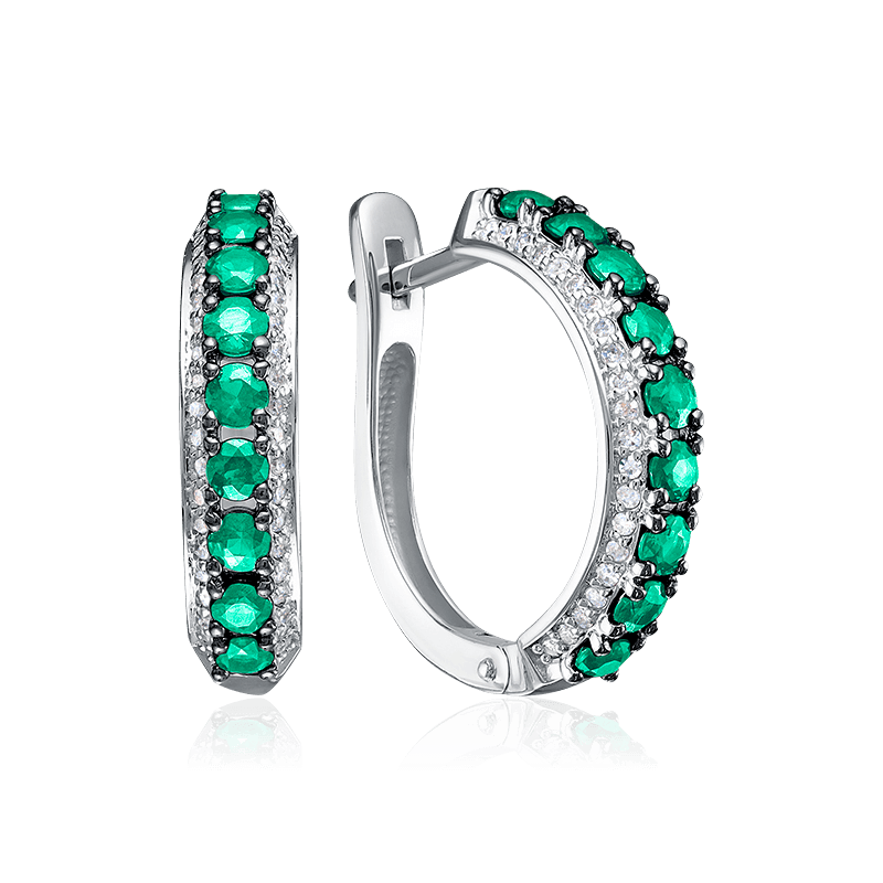 Серьги с бриллиантами, изумрудом из белого золота 585 пробы, фото № 1
