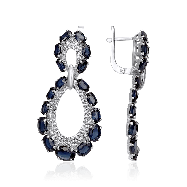 Серьги с сапфиром, бриллиантами из белого золота 585 пробы (арт. 38401)