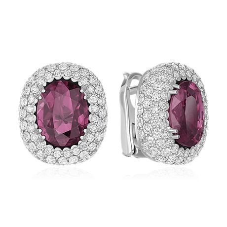 Серьги с рубином, бриллиантами из белого золота 750 пробы, фото № 1