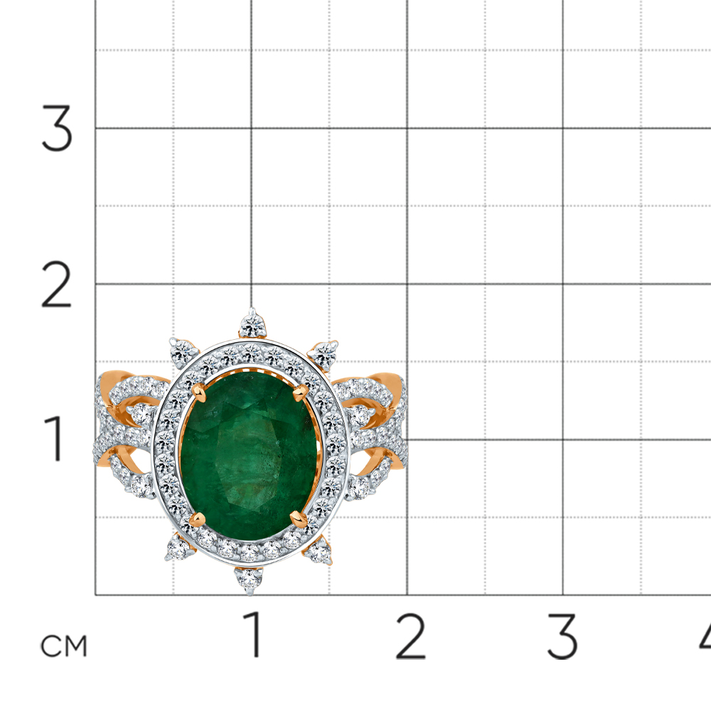 Кольцо с бриллиантами, изумрудом из красного золота 585 пробы, фото № 4