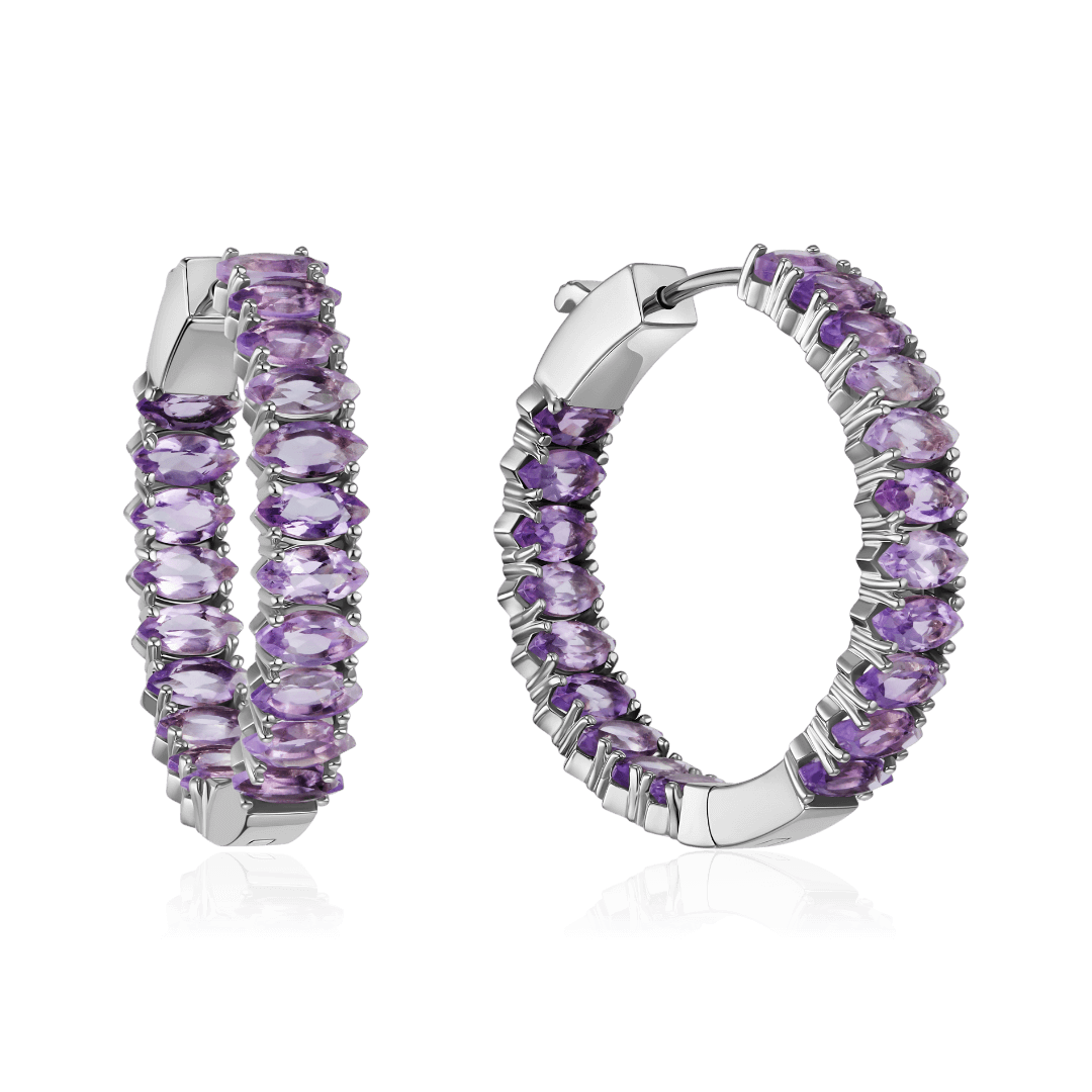 Серьги с аметистом из белого золота 585 пробы (арт. 126462)