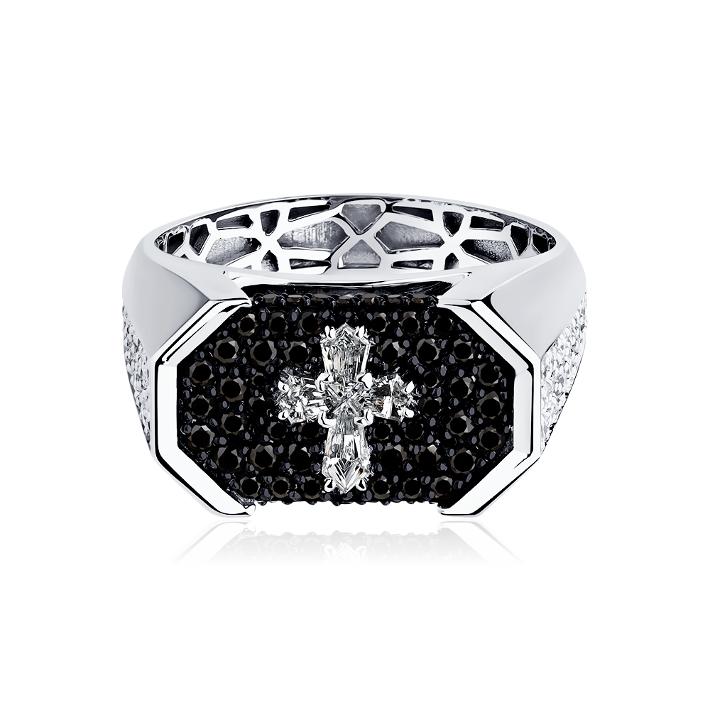 Кольцо с бриллиантами из белого золота 585 пробы, фото № 2