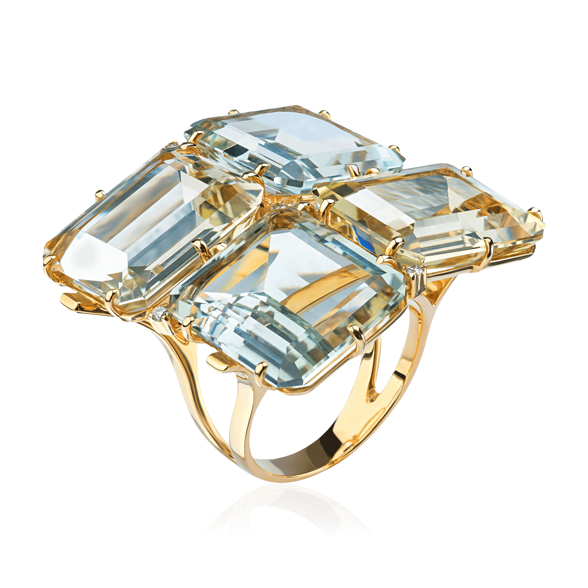 Кольцо с празиолитом, бриллиантами из желтого золота 750 пробы (арт. 102676)