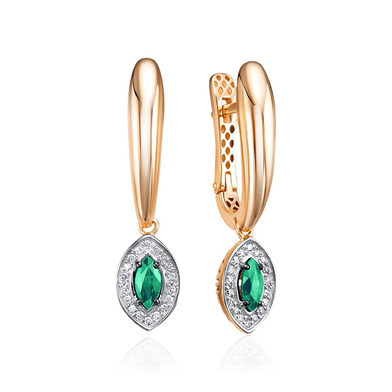 Серьги с изумрудом, бриллиантами из красного золота 585 пробы (арт. 122429)