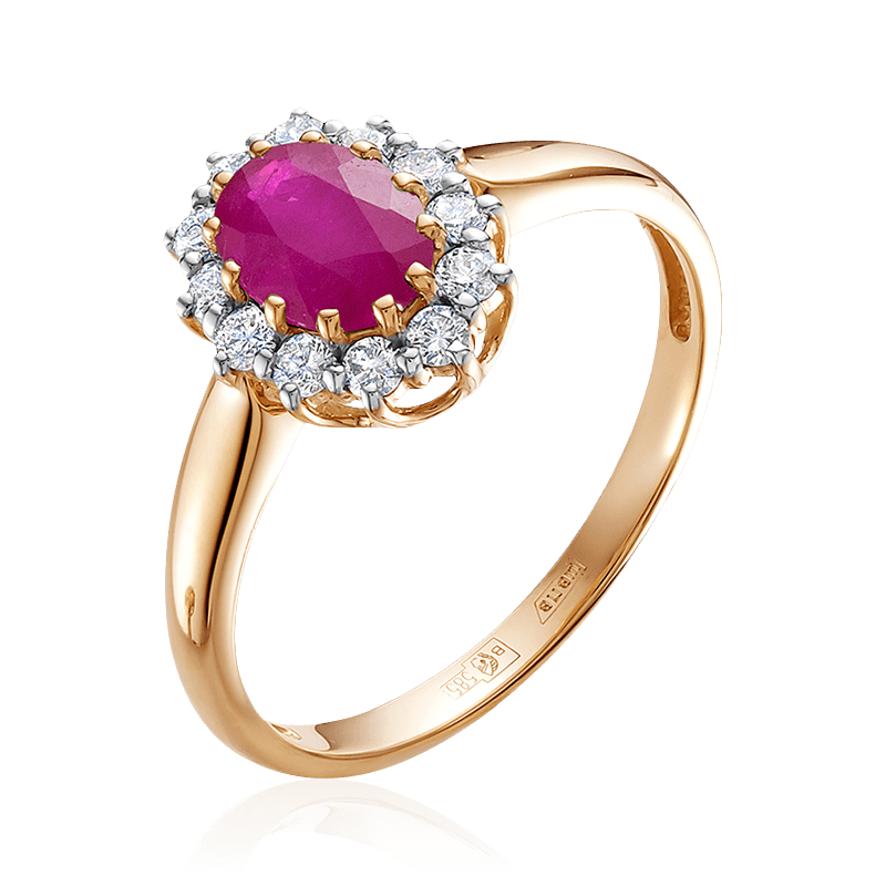 Кольцо с рубином, бриллиантами из красного золота 585 пробы (арт. 93720)