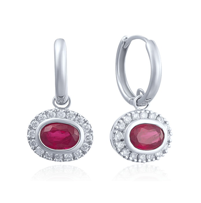 Серьги с рубином, бриллиантами из белого золота 585 пробы (арт. 56643)