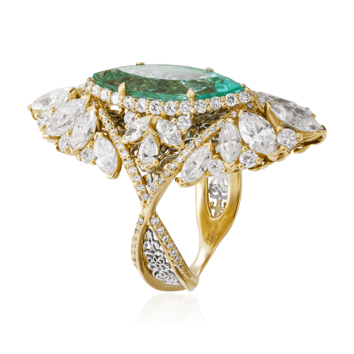Кольцо с Параиба турмалином, бриллиантами из желтого золота 750 пробы, фото № 3