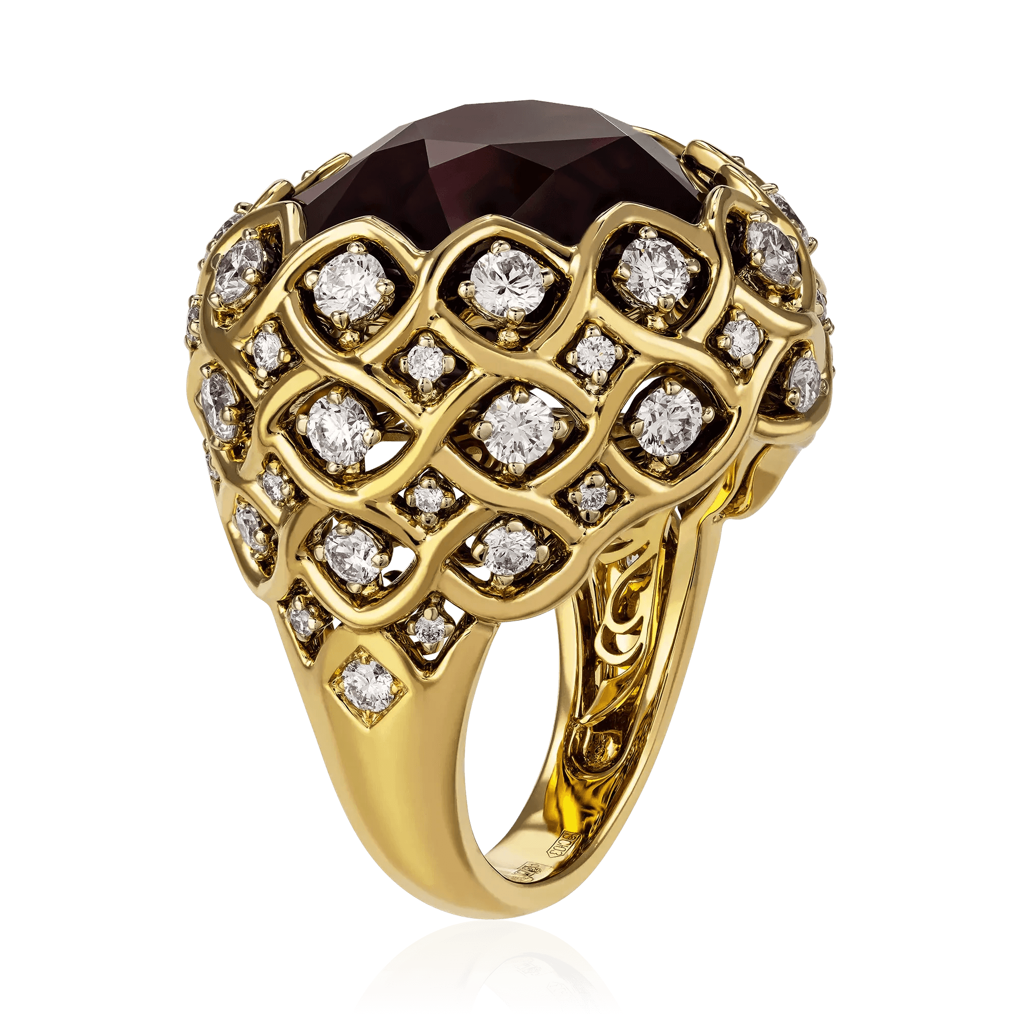 Кольцо с спессартином, бриллиантами из желтого золота 750 пробы, фото № 3