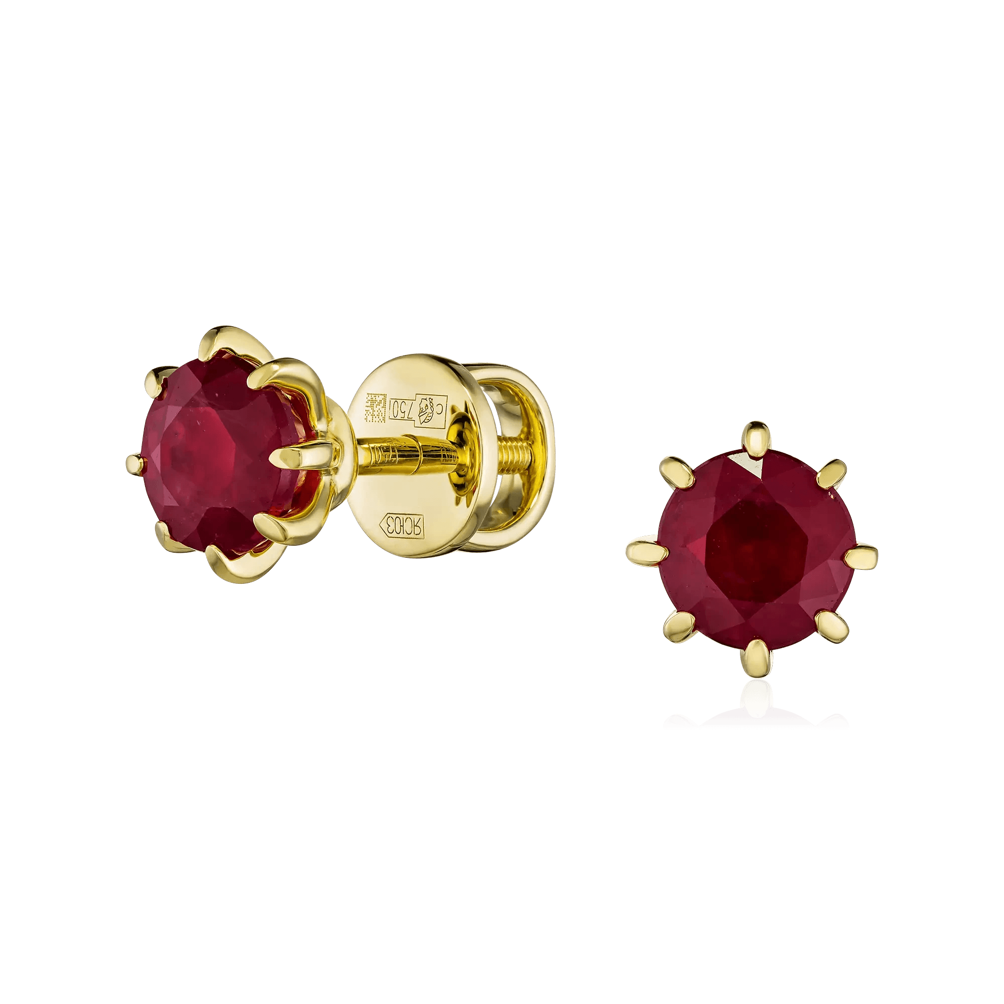 Серьги с рубином из желтого золота 750 пробы (арт. 130383)