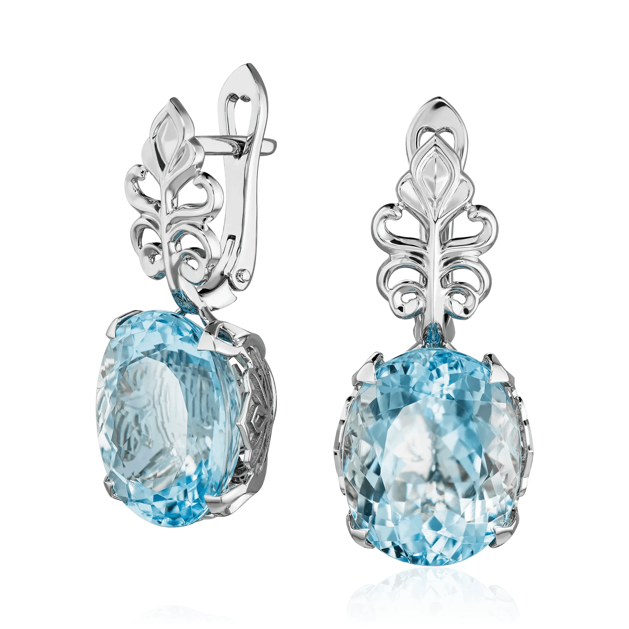 Серьги с аквамарином из белого золота 750 пробы (арт. 127512)