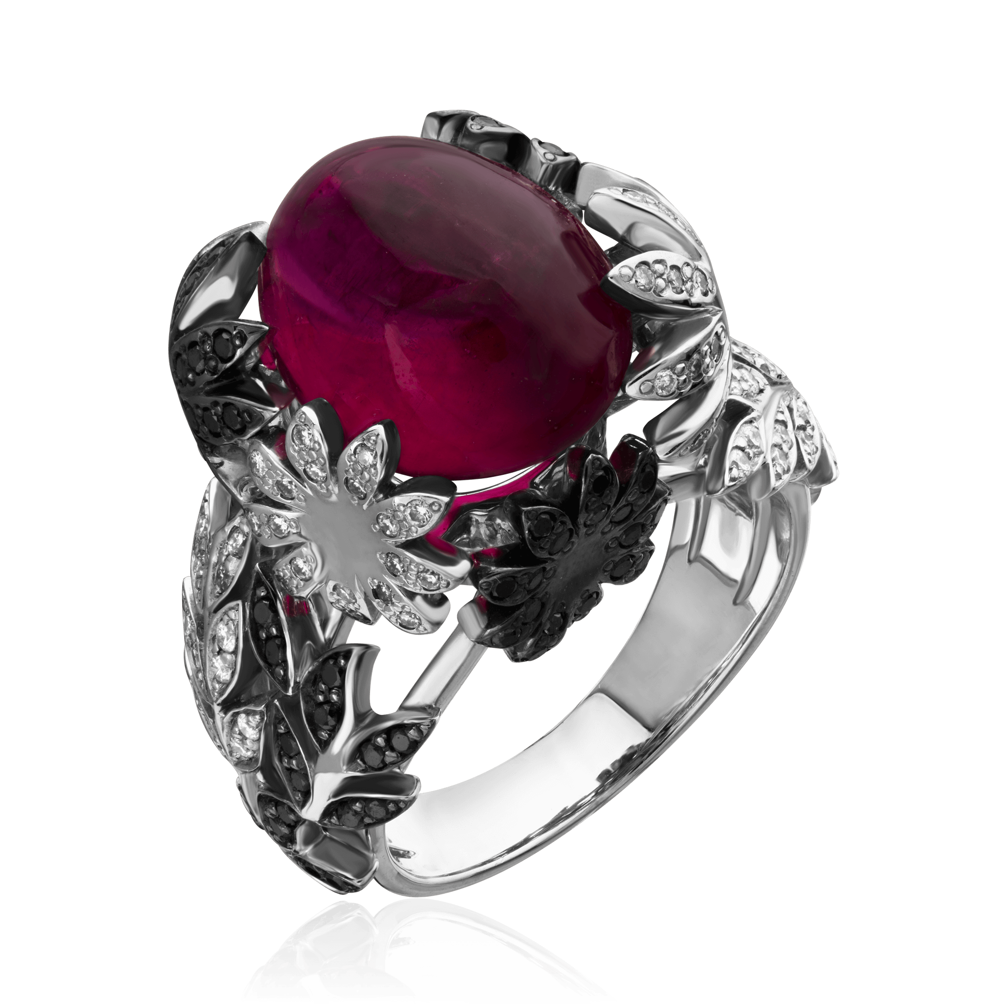 Кольцо с рубеллитом, бриллиантами из белого золота 585 пробы, фото № 1