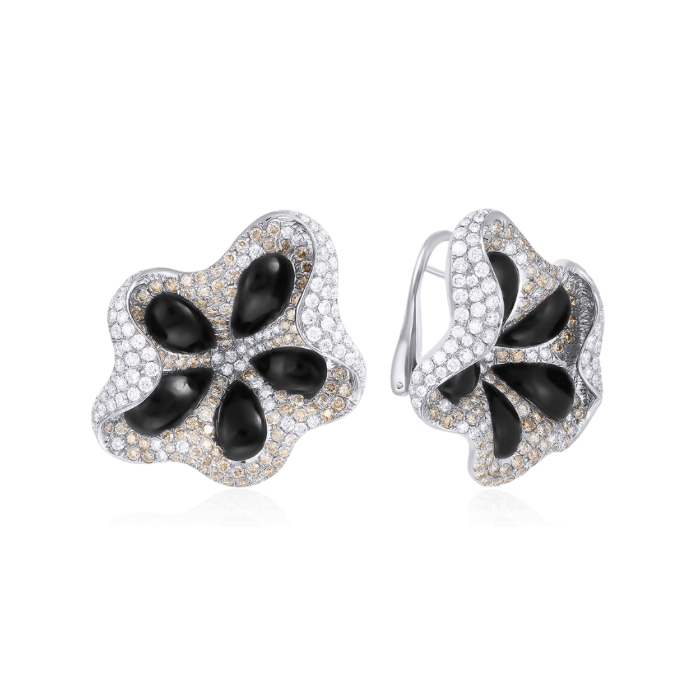 Серьги с бриллиантами, ониксом из белого золота 750 пробы (арт. 133846)