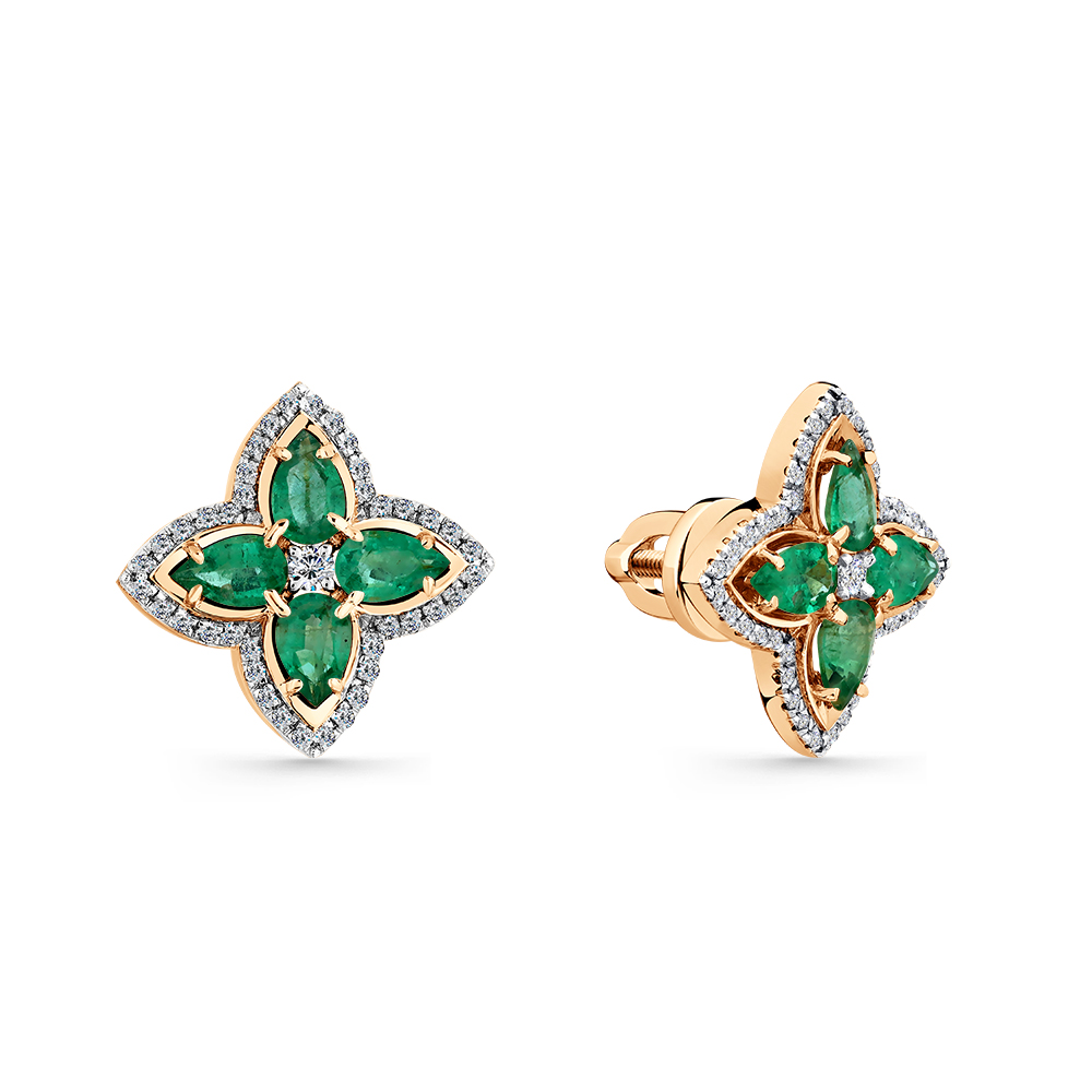 Кольцо с бриллиантами, изумрудом из красного золота 585 пробы, фото № 4