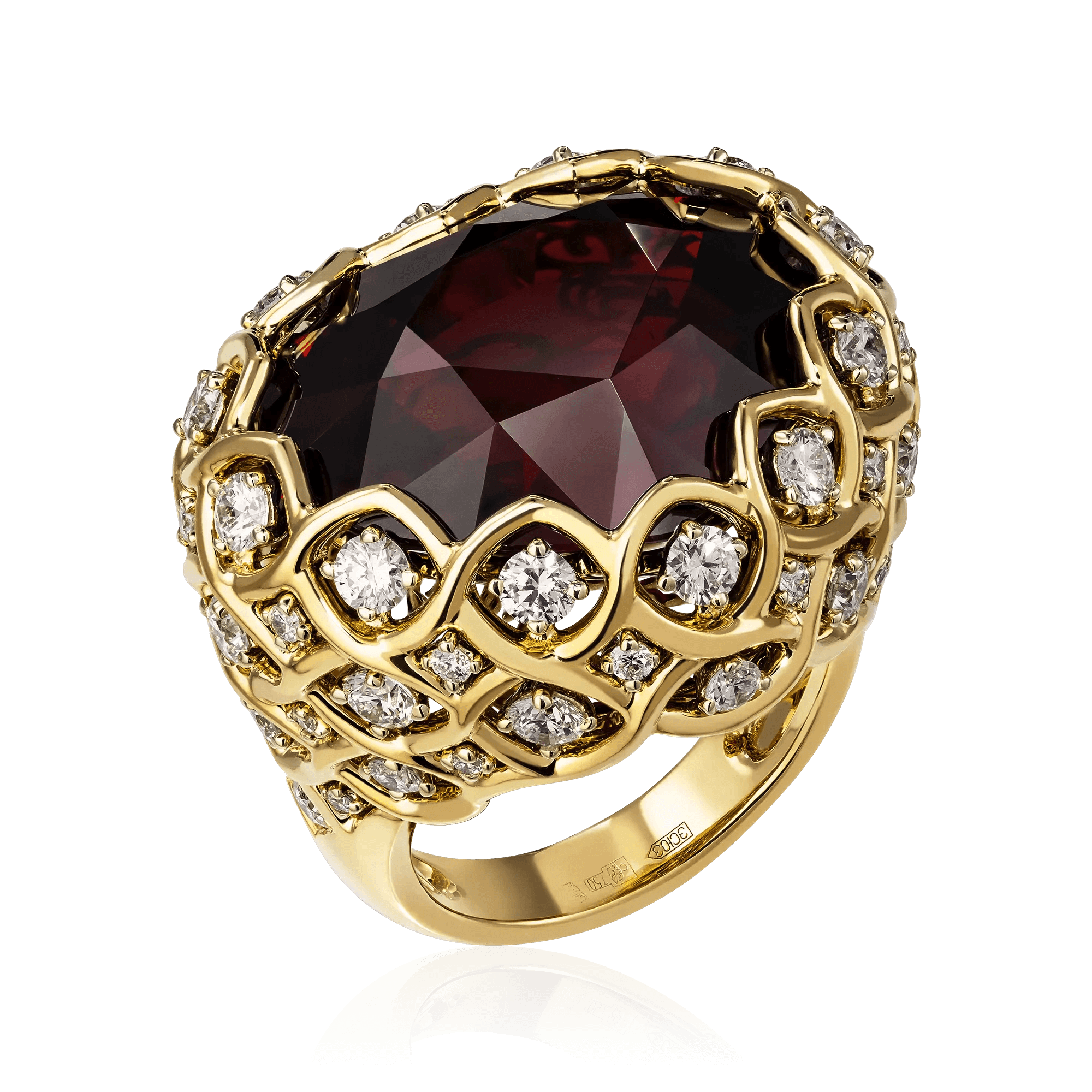 Кольцо с спессартином, бриллиантами из желтого золота 750 пробы, фото № 1