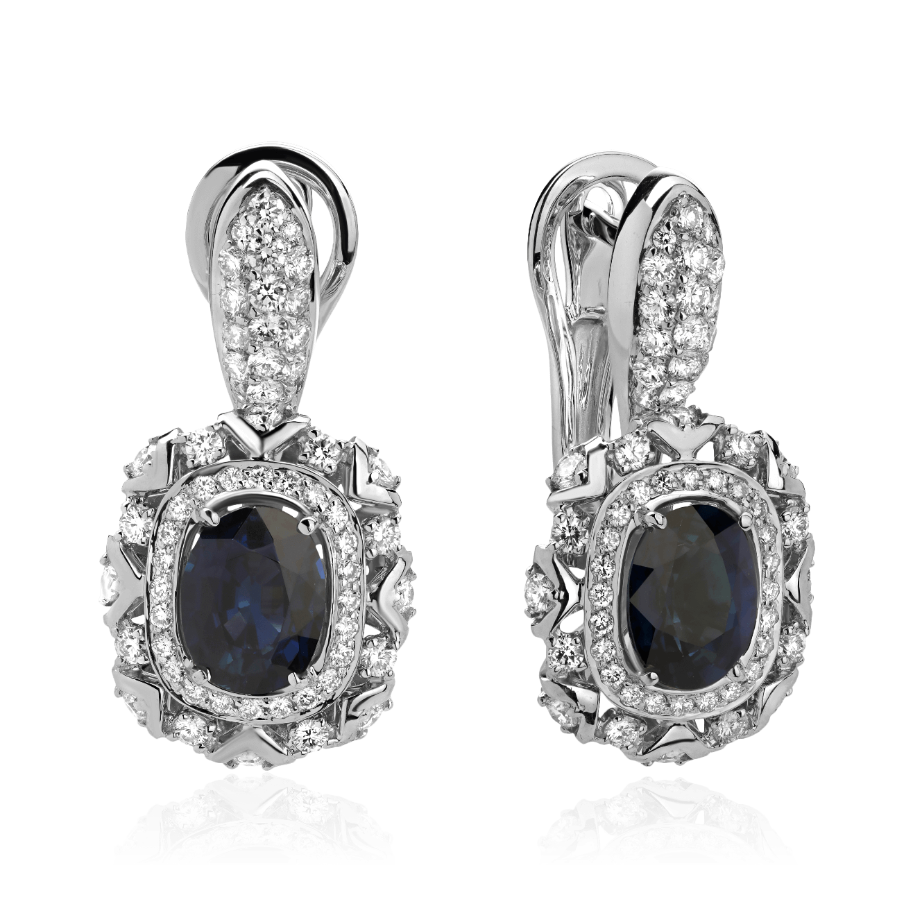 Серьги с сапфиром, бриллиантами из белого золота 585 пробы (арт. 86312)
