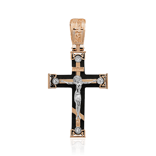Крест с бриллиантами из красного золота 585 пробы (арт. 77026)