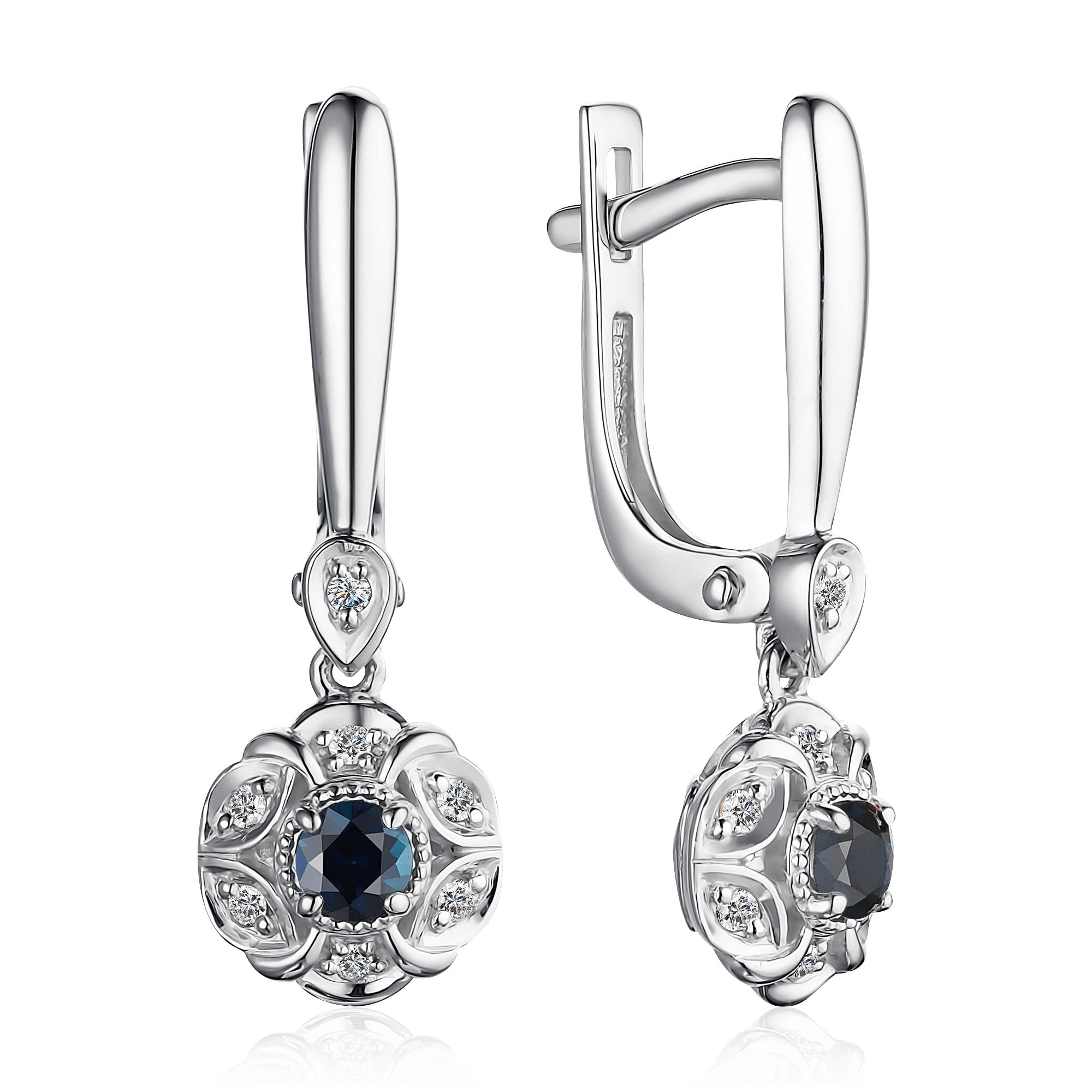 Серьги с сапфиром, бриллиантами из белого золота 585 пробы, фото № 1