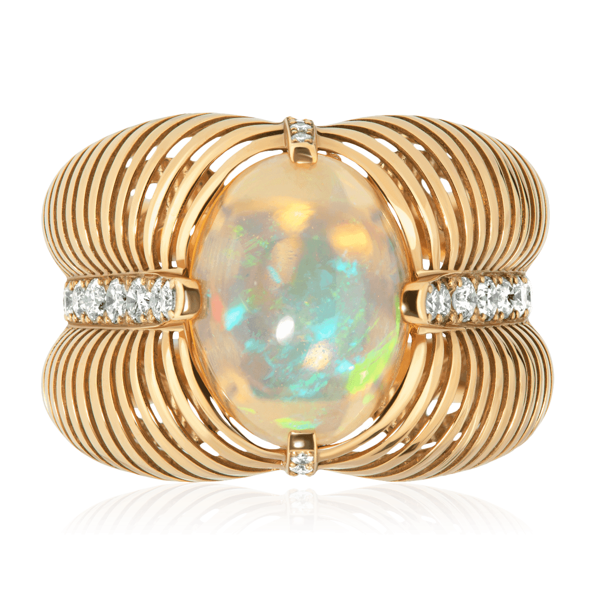 Кольцо с опалом, бриллиантами из желтого золота 750 пробы, фото № 3