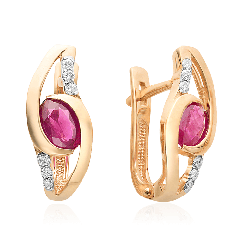 Серьги с рубином, бриллиантами из красного золота 585 пробы (арт. 55549)
