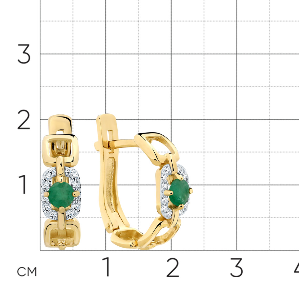 Серьги с изумрудом, бриллиантами из желтого золота 585 пробы, фото № 2