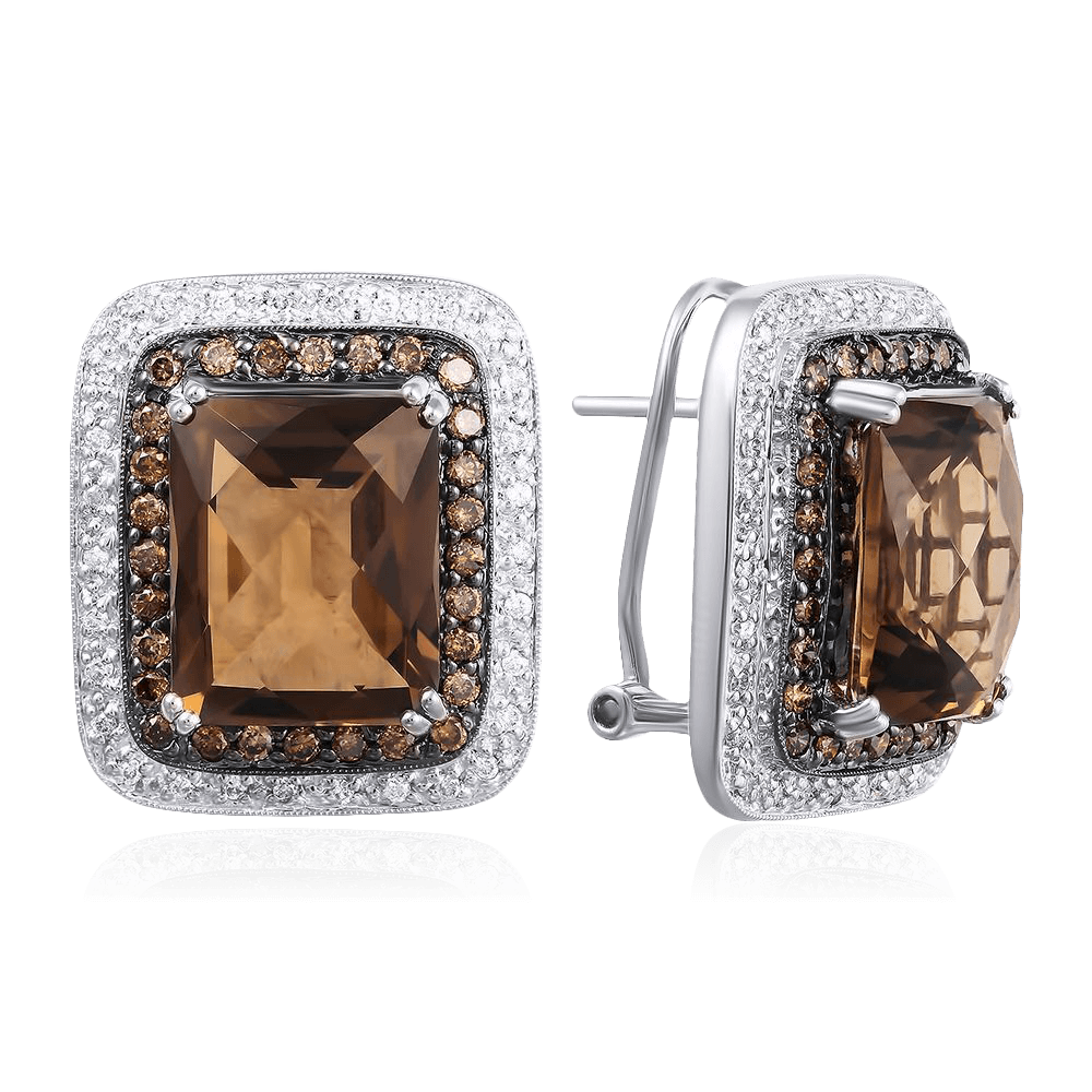 Серьги с раухтопазом, бриллиантами из белого золота 585 пробы, фото № 1