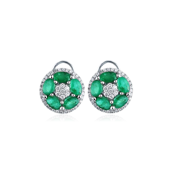 Серьги с изумрудом, бриллиантами из белого золота 585 пробы (арт. 40357)