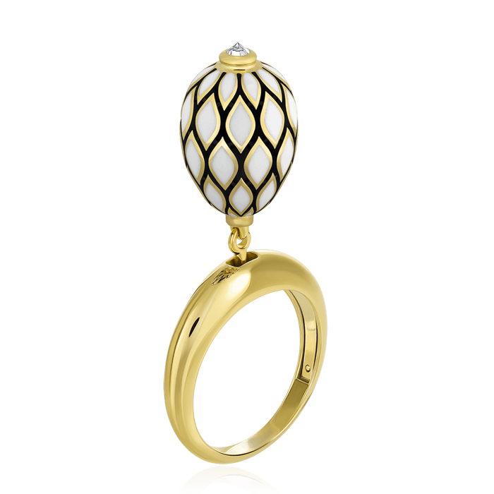 Кольцо с керамикой, бриллиантами из желтого золота 585 пробы, фото № 1