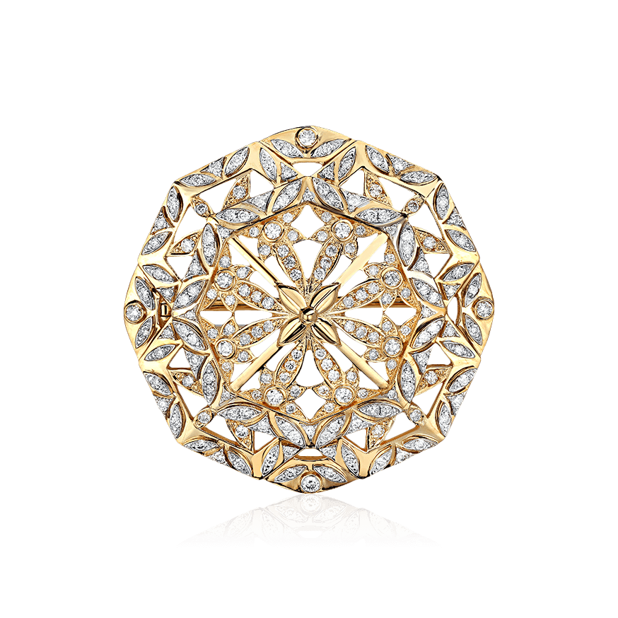 Брошь с бриллиантами из желтого золота 750 пробы (арт. 104398)