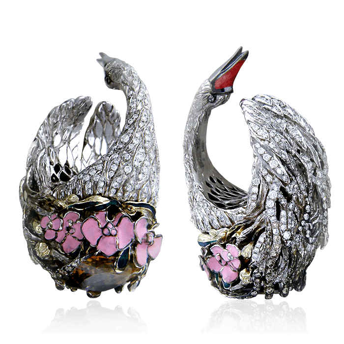 Кольцо с сапфиром, бриллиантами, эмалью, сапфиром фантазийным из белого золота 750 пробы (арт. 15044)