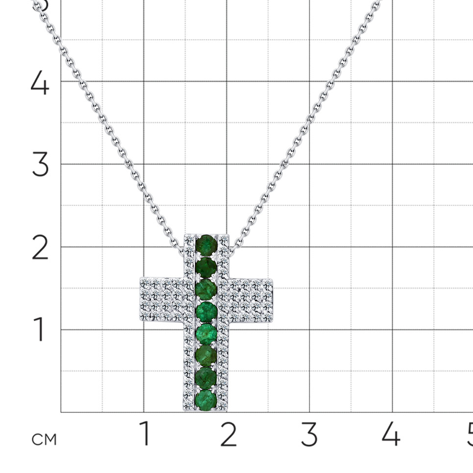 Колье с изумрудом, бриллиантами из белого золота 585 пробы, фото № 2