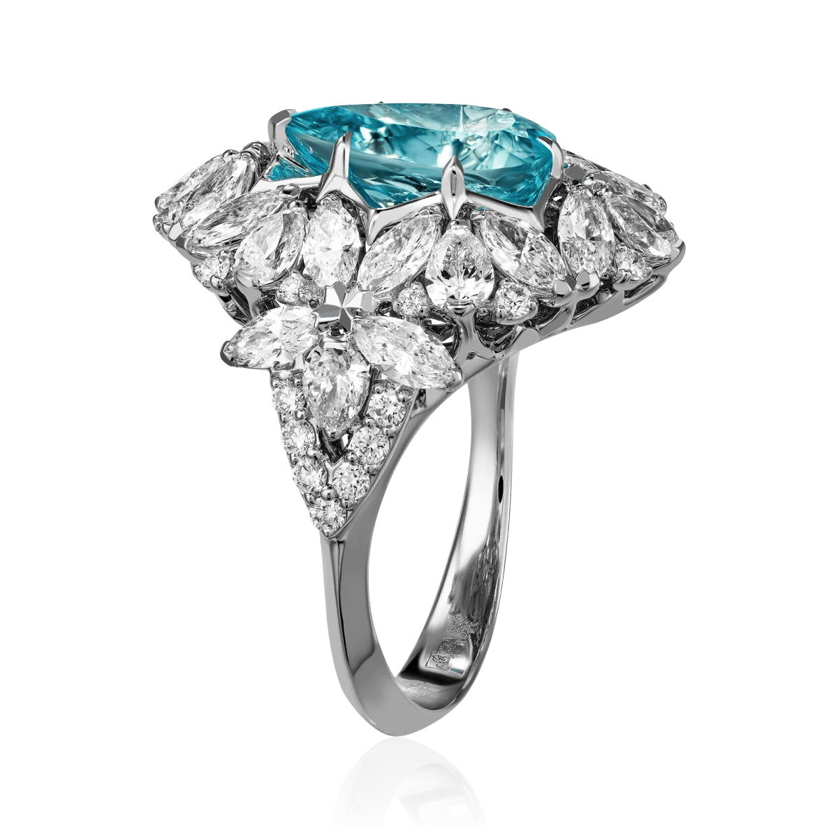 Кольцо с турмалином Параиба, бриллиантами из белого золота 750 пробы, фото № 3