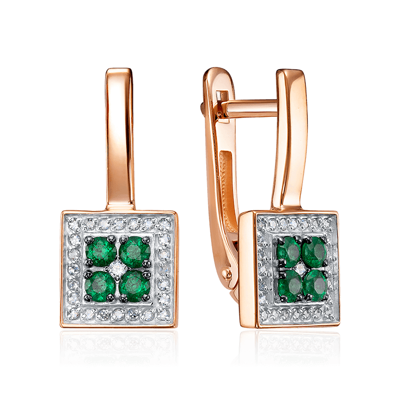 Серьги с изумрудом, бриллиантами из красного золота 585 пробы (арт. 125676)