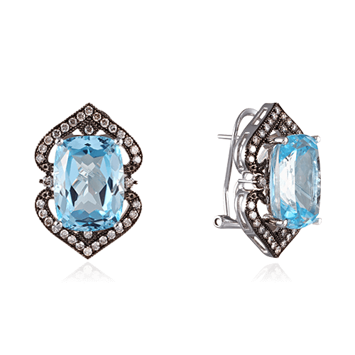 Серьги с топазом, бриллиантами из белого золота 585 пробы (арт. 56649)