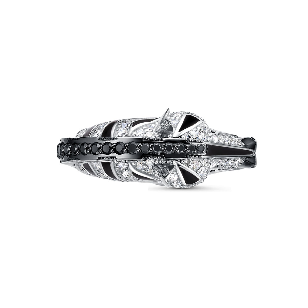 Кольцо Зебра с бриллиантами, эмалью из белого золота 585 пробы, фото № 3