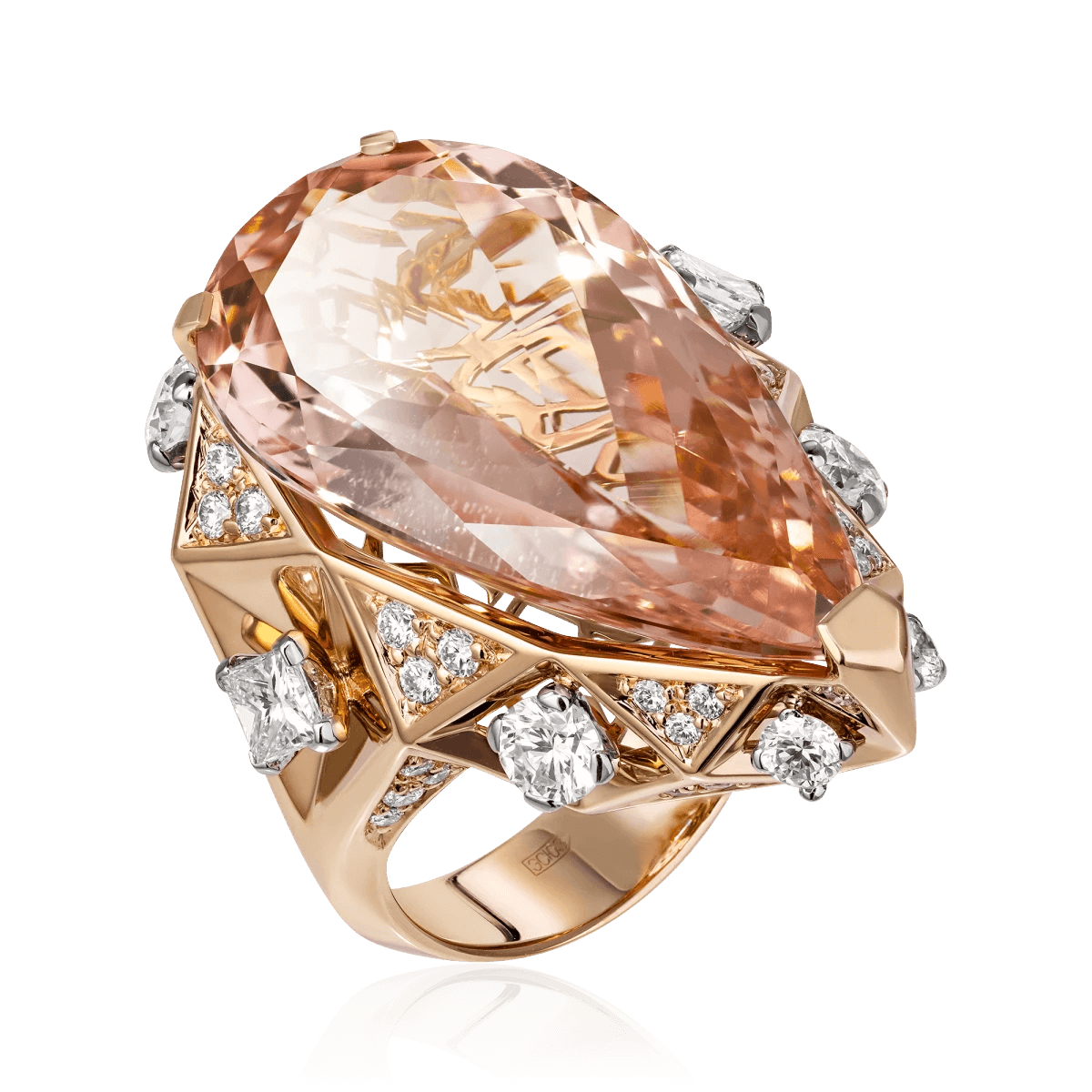Кольцо с морганитом, бриллиантами из красного золота 585 пробы, фото № 1