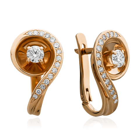 Серьги с бриллиантами из красного золота 585 пробы, фото № 1