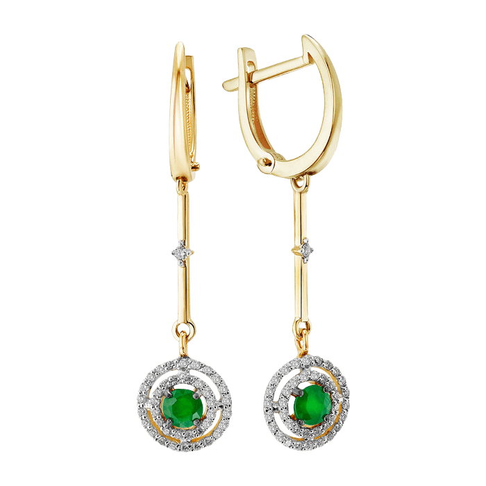 Серьги с бриллиантами, изумрудом из желтого золота 585 пробы, фото № 1