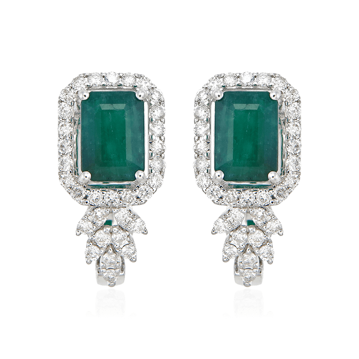 Серьги с изумрудом, бриллиантами из белого золота 585 пробы, фото № 1