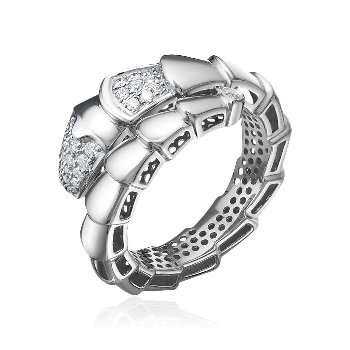 Кольцо в виде змеи с бриллиантами из белого золота 585 пробы, фото № 1