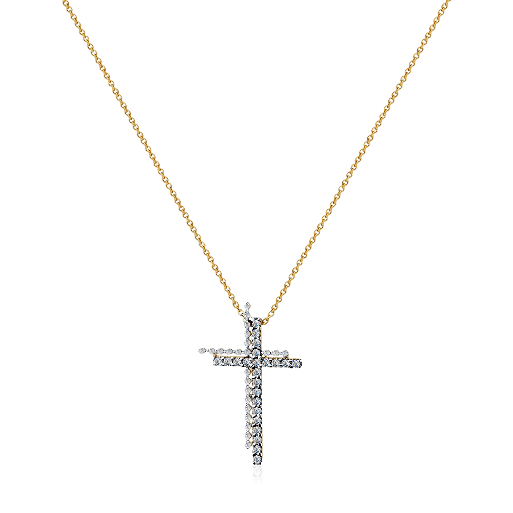 Крестик с бриллиантами из желтого золота 585 пробы (арт. 98376)