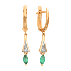 Серьги с бриллиантами, изумрудом из красного золота 585 пробы (арт. 55523)