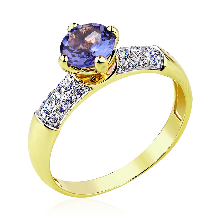 Кольцо с танзанитом, бриллиантами из желтого золота 585 пробы (арт. 90061)