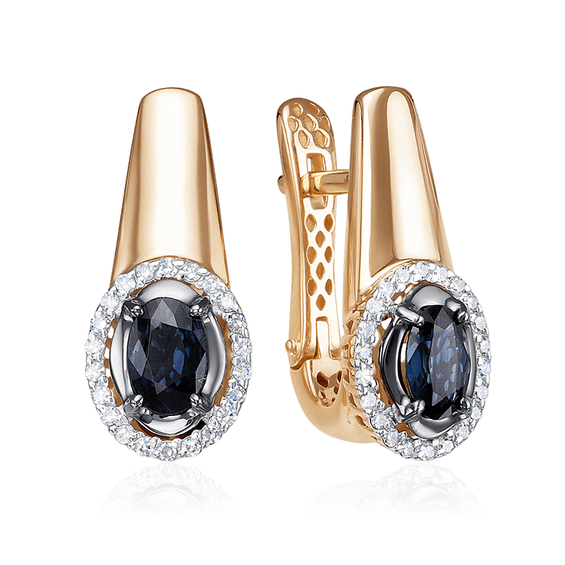 Серьги с сапфиром, бриллиантами из красного золота 585 пробы (арт. 125122)