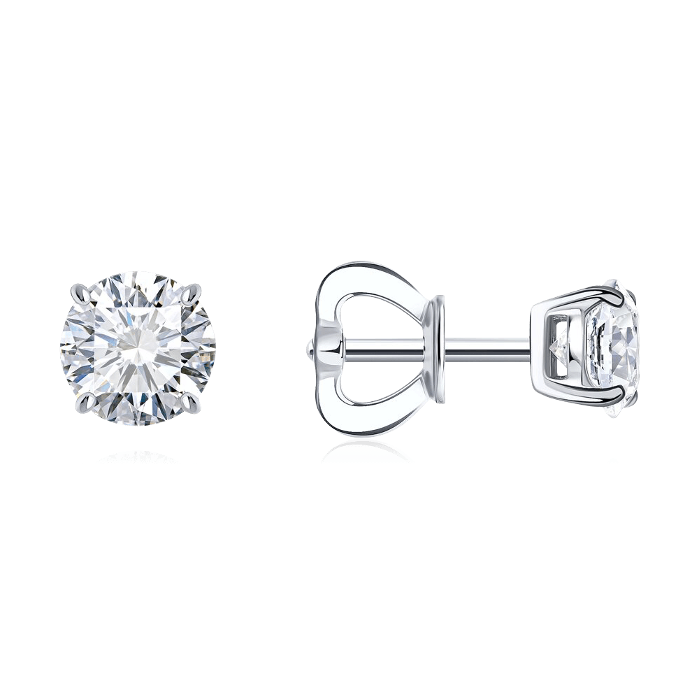 Серьги с выращенными бриллиантами из белого золота 585 пробы, фото № 1