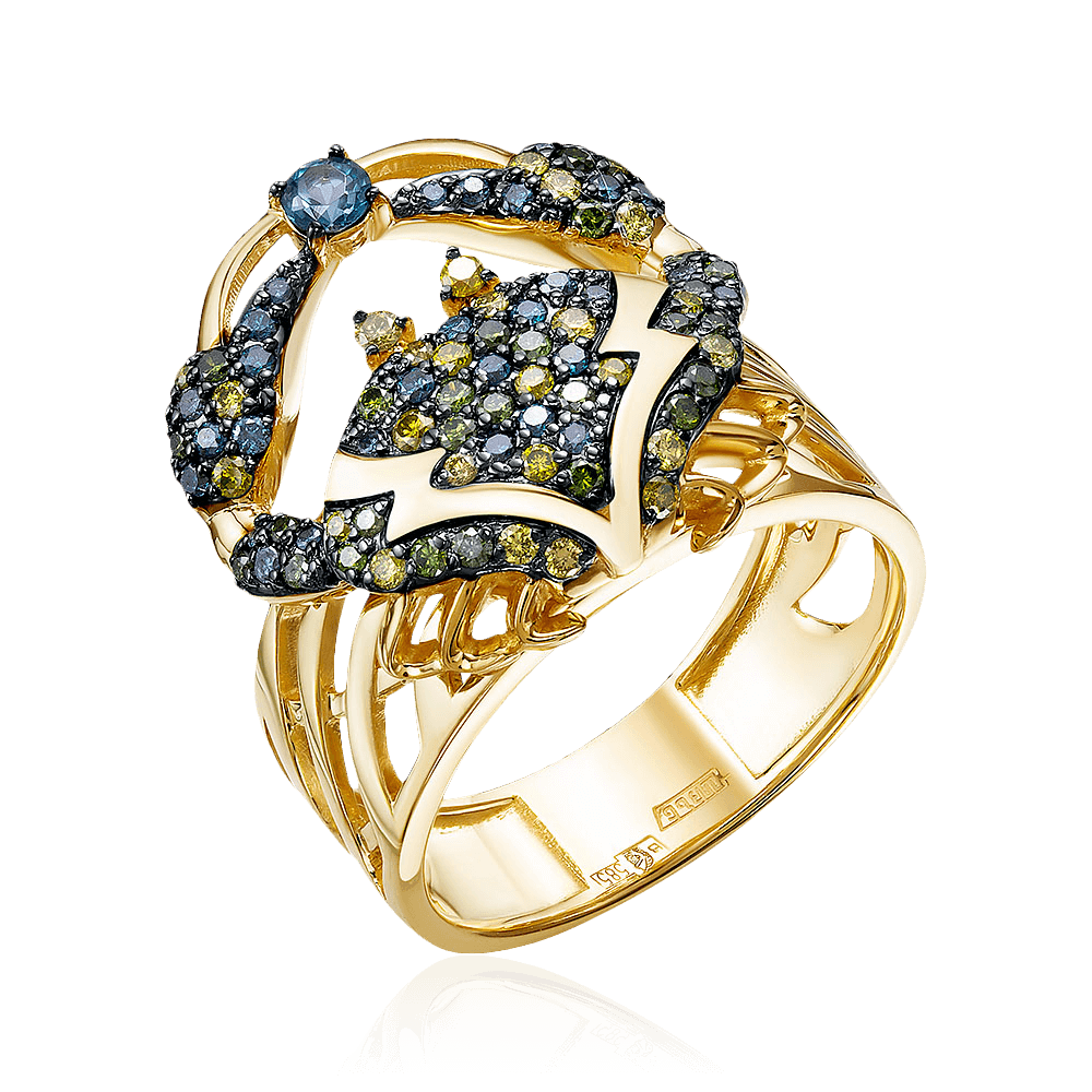 Кольцо в виде краба с бриллиантами из желтого золота 585 пробы (арт. 97141)