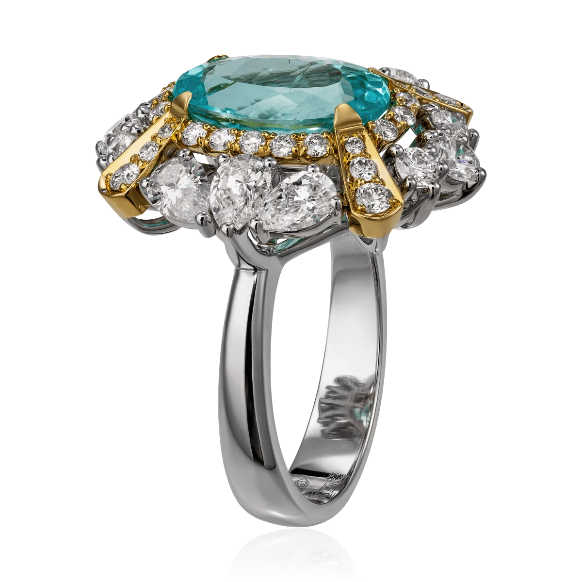 Кольцо с турмалином Параиба, бриллиантами из белого золота 750 пробы, фото № 3