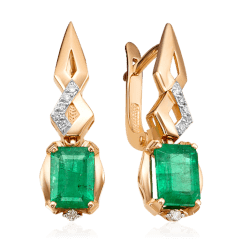 Серьги с бриллиантами, изумрудом из красного золота 585 пробы (арт. 59363)